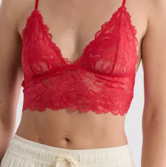FREE PEOPLE Intimately Everyday Longline Bralette in Neon Red Sz Small - Picture 2 of 5